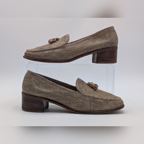 Stuart Weitzman Taube Woven Loafer Size 8.5 Wooden Beads Block Heel Square Toe - Picture 9 of 16